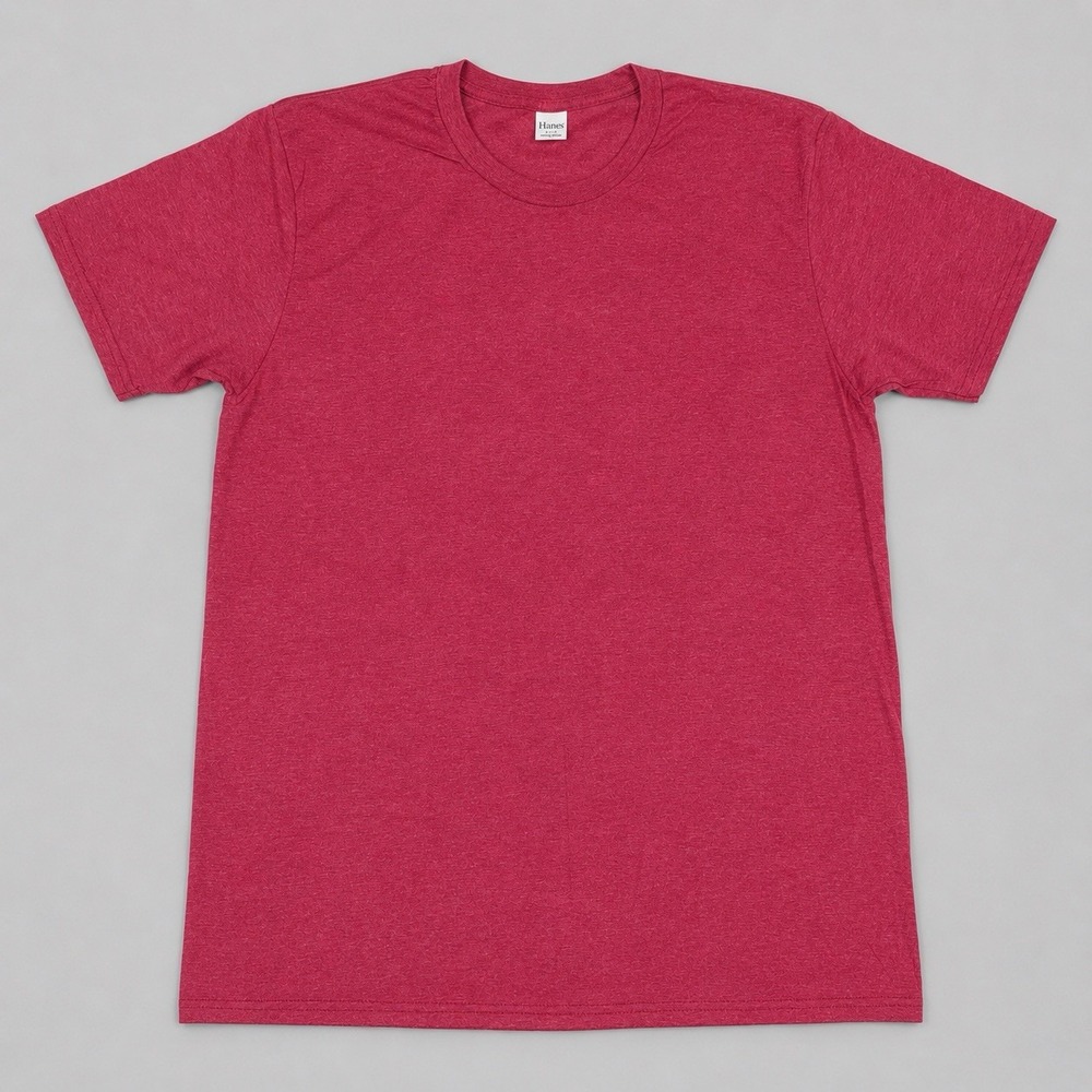 A0006-Hanes Mens Large Red Heathered Short Sleeve Crewneck T-Shirt GT980 G7C